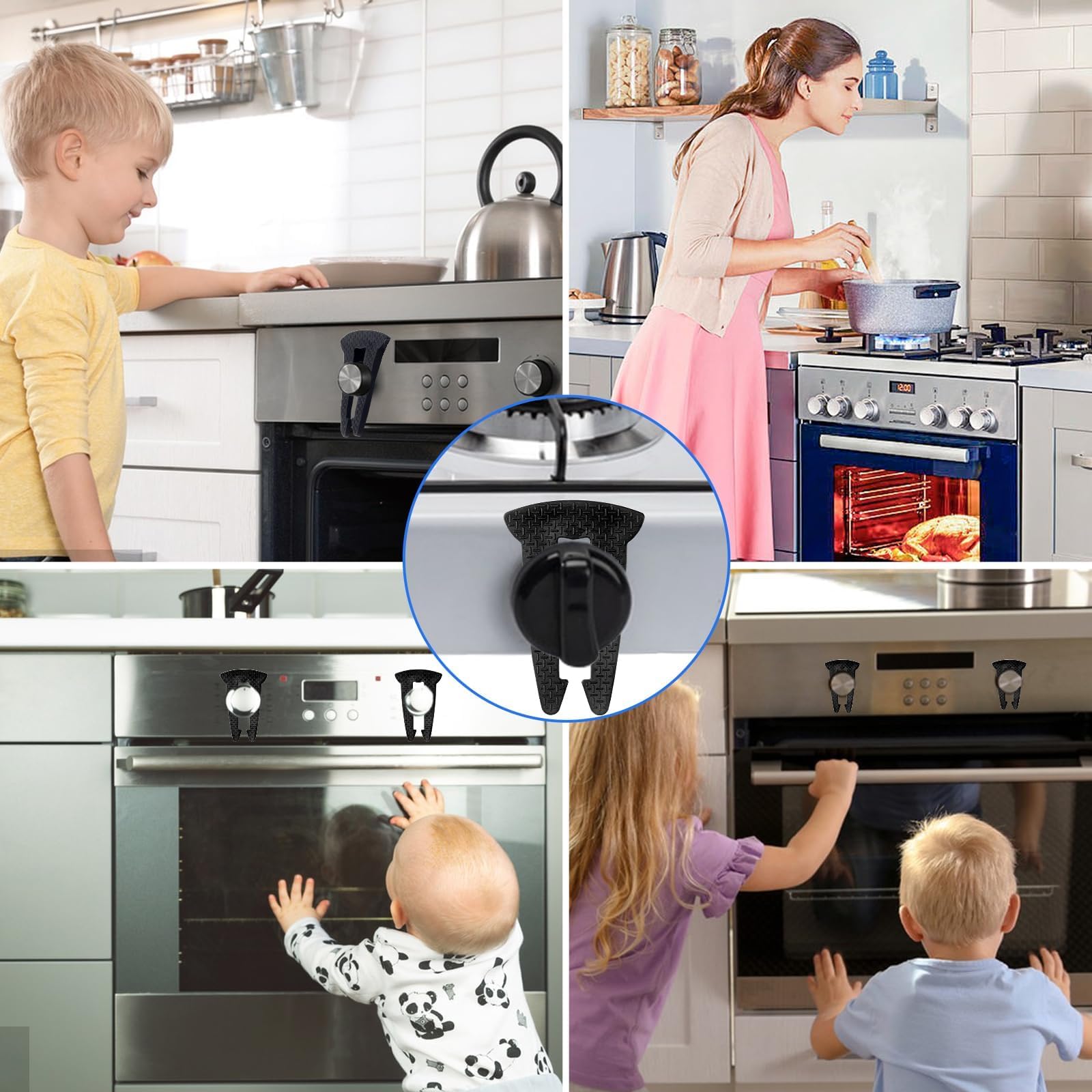 6-Pack Stove Knob Safety Covers - Childproof Gas Stove & Oven Knob Locks, Gas Stove Knob Covers for Child Safety, Baby Proofing Silicone Covers for Child & Pet Safety (Black, No Tools Needed)