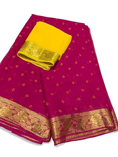 Jaipuri Rajasthani Womens Najbeen Chiffon Gulti Bhendaj Saree With Contrast Zari Blouse -P076