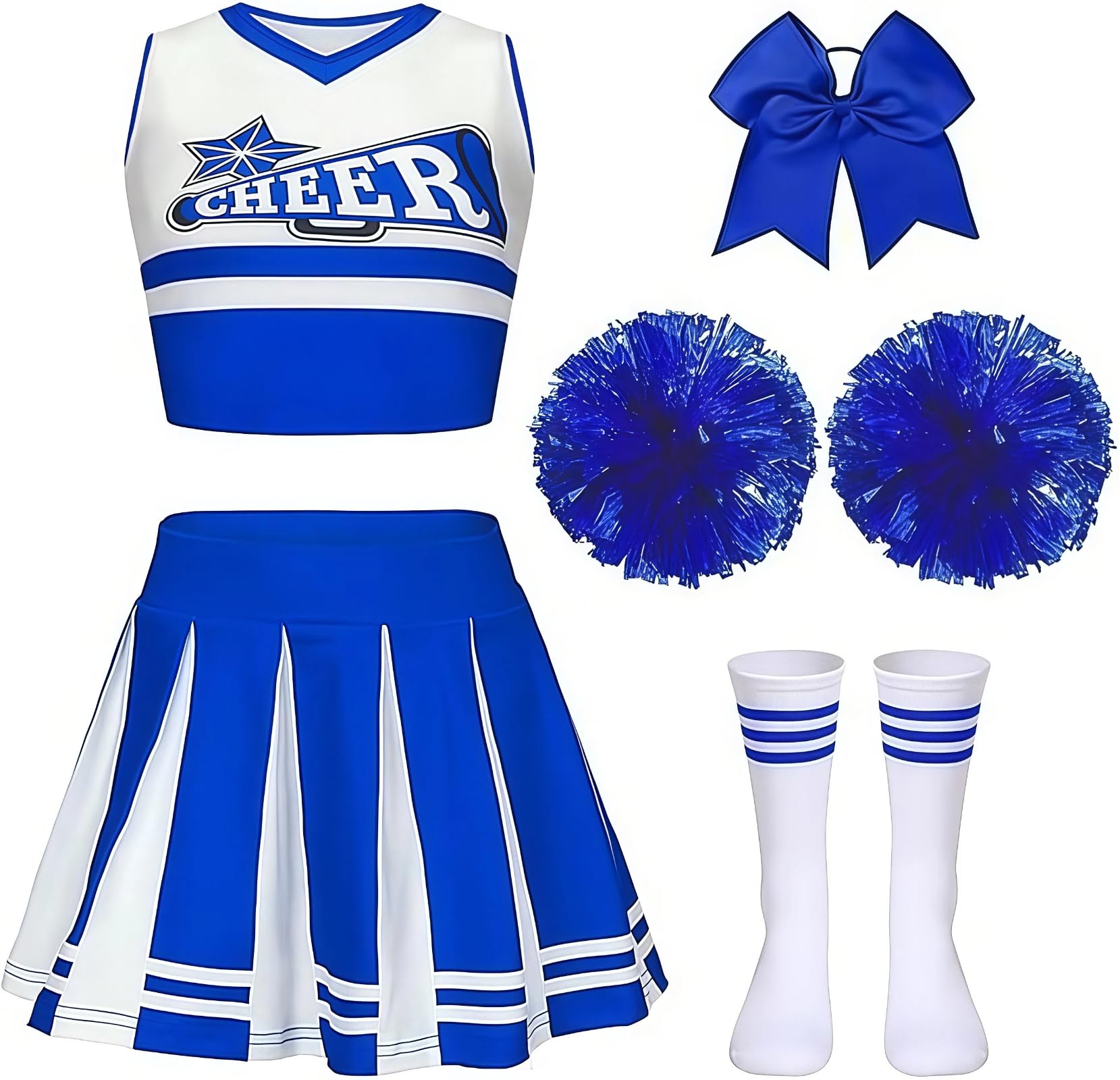 Gekyve Girls Cheerleading Costume for Kids β Cheer Uniform with Pom Poms, Socks & Hair Bow, Sleeveless Cheer Outfit for School Sports Events, Carnival, Masquerade & Halloween Dress Up β image 1