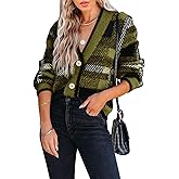 Imily Bela Womens Cardigan Sweaters Plaid Fuzzy Knit V Neck Button Down Long Sleeve Cozy Cardigans Pullover Tops