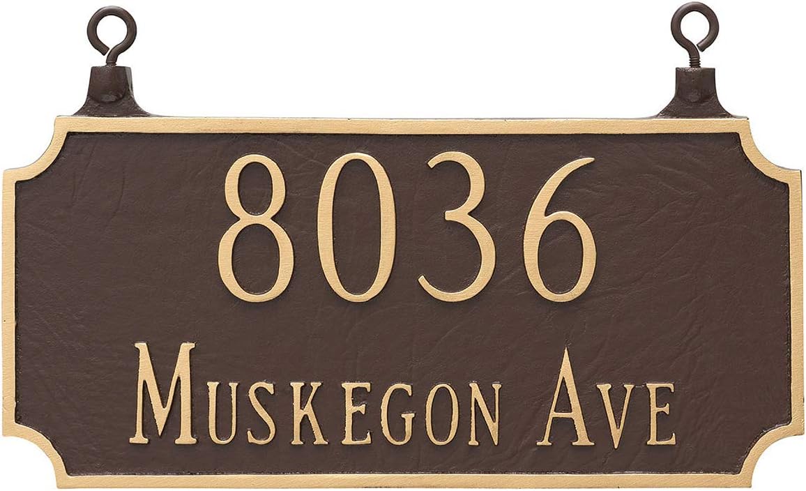 Address Signs - 40 Color Options, Double Sided Hanging Princeton Arch Two Line Address Sign Plaque, Powder Coated Aluminum (Holds up to 5 Address Digits on Line 1) Made by Address Number Store