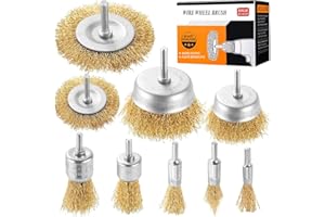 IELEK Wire Brush Wheel Steel Cup Brush Set 9 Piece Wire Power Brush for Drill 1/4 Inch Shank Arbor 0.012" Coarse Carbon Crimped Wire Wheel for Cleaning Stripping,Abrasive and Drill Attachment