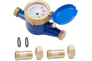 Solimeta Water Meter, Cold Water Meter for Garden and Home, 3/4"NPT Couplings, Measuring in Cubic Meter