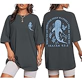 KIEKIECOO Oversized Christian Bible Verse T Shirts for Women Faith Religious Vintage Graphic Tees Inspirational Summmer Tops