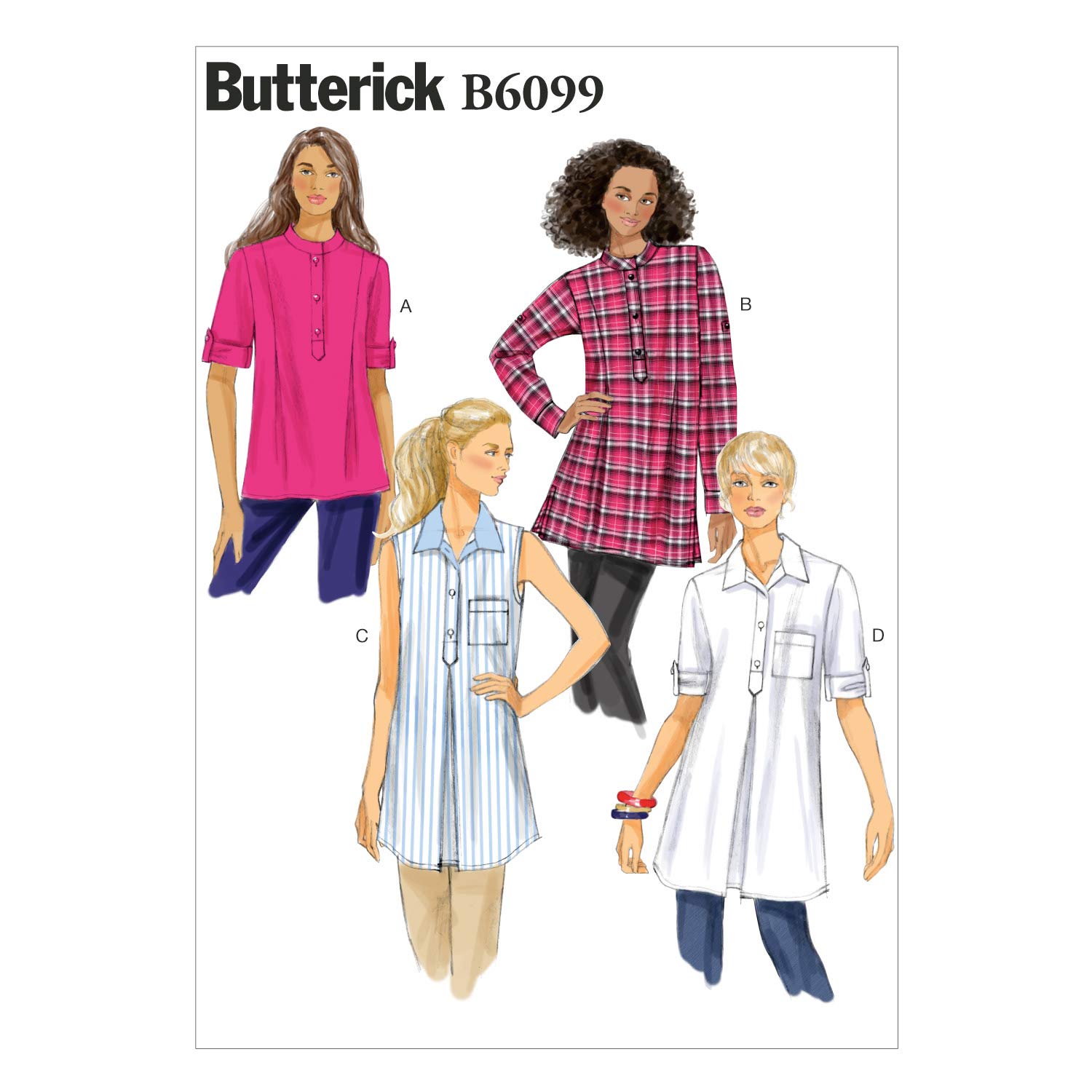 Butterick Patterns 6099 Y Sizes Extra-Small 4 - 6/ Small 8 - 10/ Medium 12 - 14 Misses Tunic,White