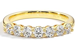 Blueeve 7 Stone Moissanite Ring for Women, 3MM Round D Color VVS1 Clarity Diamond 14K Yellow White Gold Vermeil Solid S925 Sterling Silver Moissanite Wedding Band Promise Ring for Her Non-Tarnish