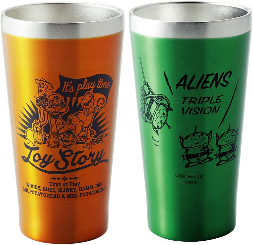タンブラー ペア ペアギフト 贈り物 保冷 保温 セット ステンレス おしゃれ 真空 断熱 二重構造 ビール ジュース ディズニー ペアメタルサーモタンブラー 2個セット トイストーリー バズ ウッディー グリーン イエロー ギフト プレゼント 夫婦 結婚祝い Amazon