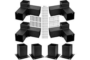 WIMART Pergola Bracket, 3-Way Pergola Right Angle Bracket, Raised Wood Bracket for 4"x4" (Inner Dimensions: 3.5"x3.5") Wooden Beam, Pergola, Garden, Gazebo,... (Set 8)