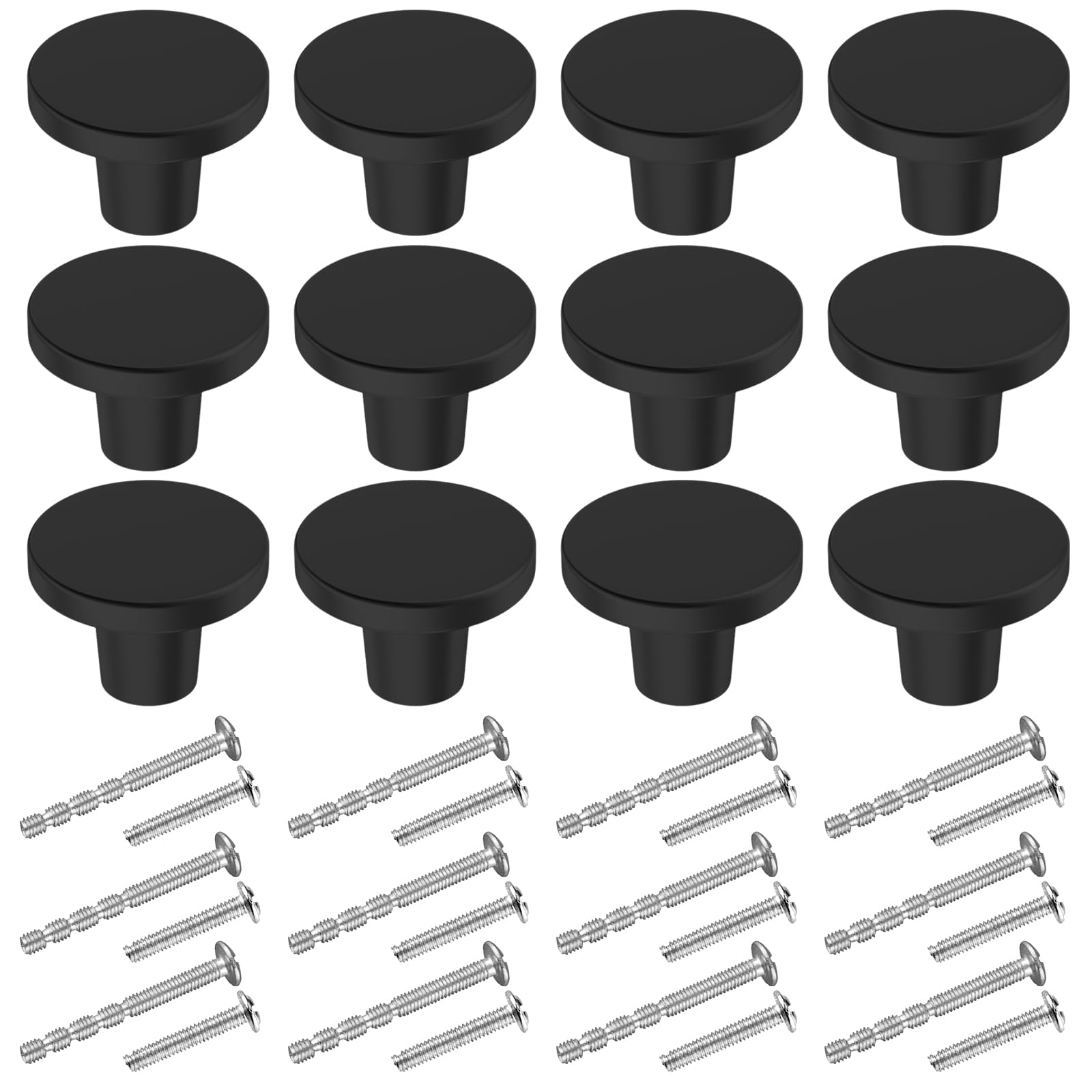 BIGLUFU 12 Pcs Brass Drawer Knobs, 1"/25mm Round Kitchen Cabinet Knobs, Furniture Door Handles Cupboard Pulls with Screws, Brushed Finish (Black)