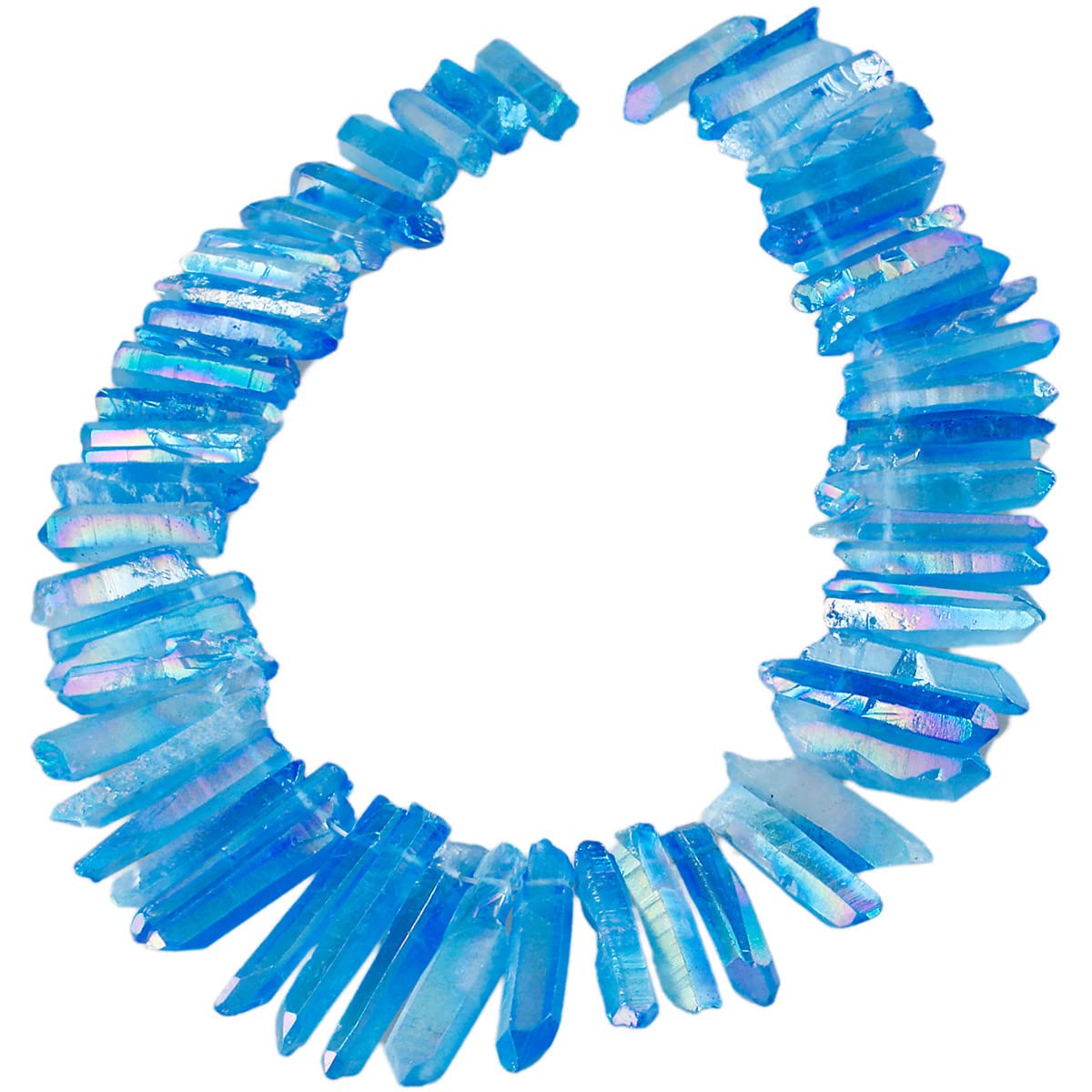 Nupuyai Blue Titanium Coated Irregular Rock Crystal Points for DIY Jewellery Making, Rough Sticks Aura Crystal Quartz Spike Stone Beads