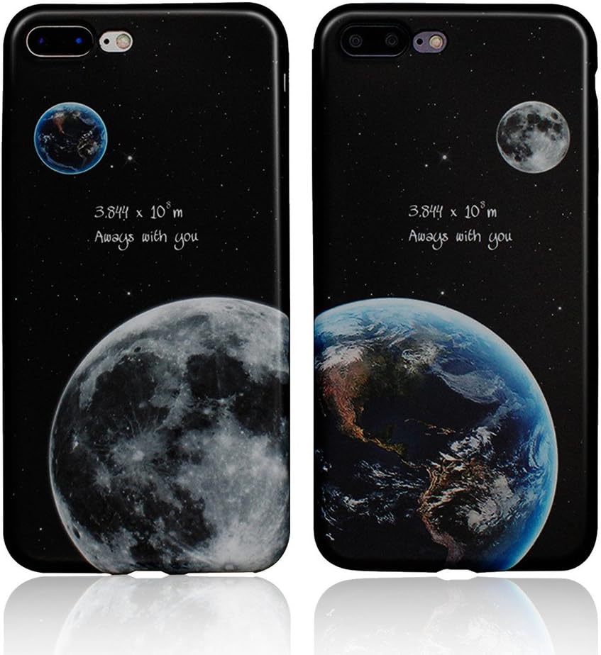 IPhone 7/8 Universal Couple Case-TTOTT 2x Advanced Chip Technology Printing the Earth & Moon Pattern Best Friend BFF Fashion Matching Couple Cases of Soft Silicone Protaction Cover