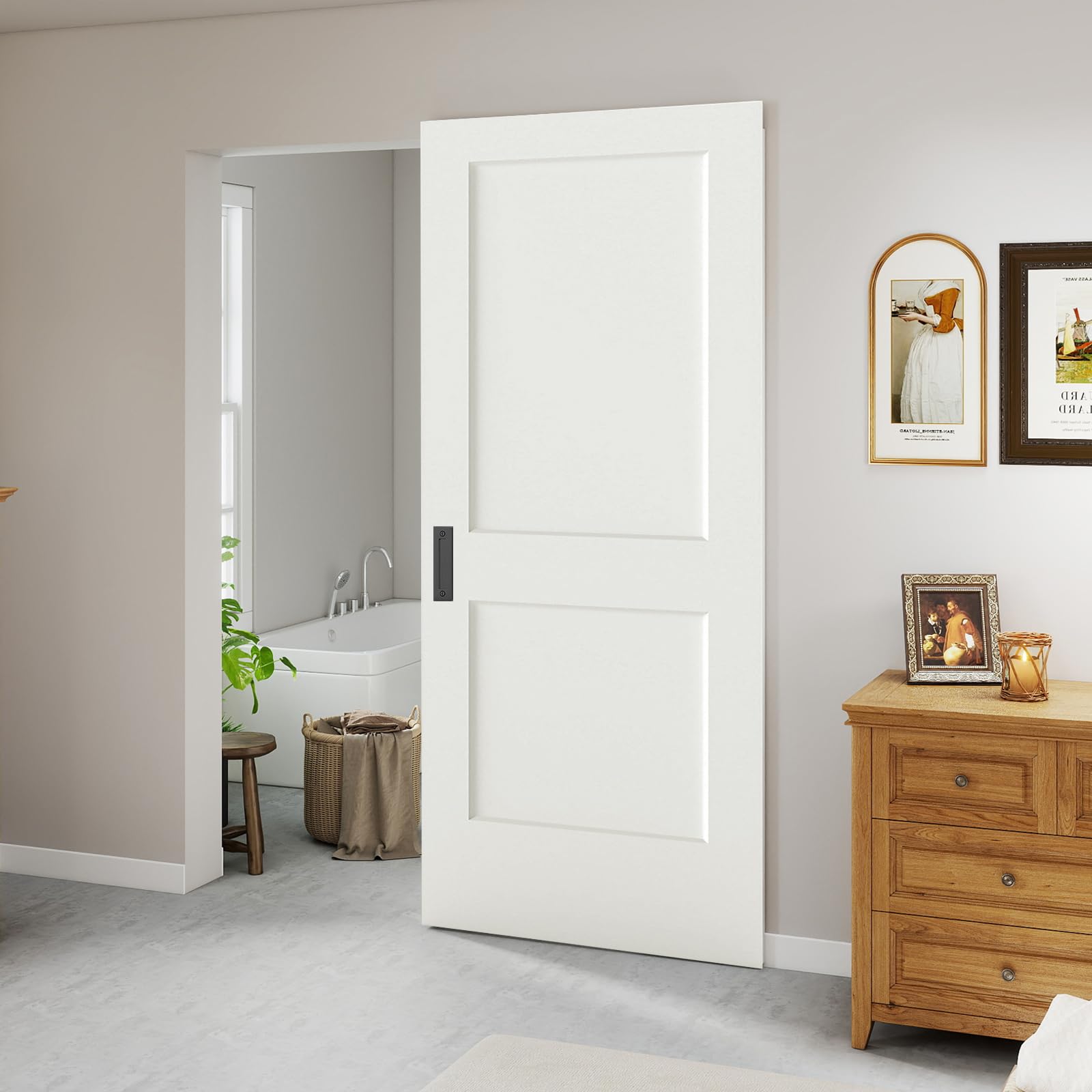 Photo 1 of **DIRT/DENT**BarnSmith 36"x84" Concealed Sliding Barn Door, 2 Panel White Primed Solid Core Hidden Barn Door with Soft Close Installation Hardware and Double Sided Pulls Included, Pre-Assembled Panel