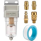 LNCHKA Air Compressor Water Separator 1/4”NPT,Compressed Air Line Filter,Air Dryer for Compressor AF2000-02,5 Micron Brass Element,Manual Drain,Bracket