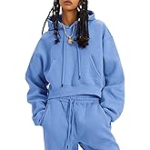 Flygo Womens Fleece 2 Piece Outfits Sweatsuit Crop Pullover Sweatshirt Joggers Pants Tracksuit Set
