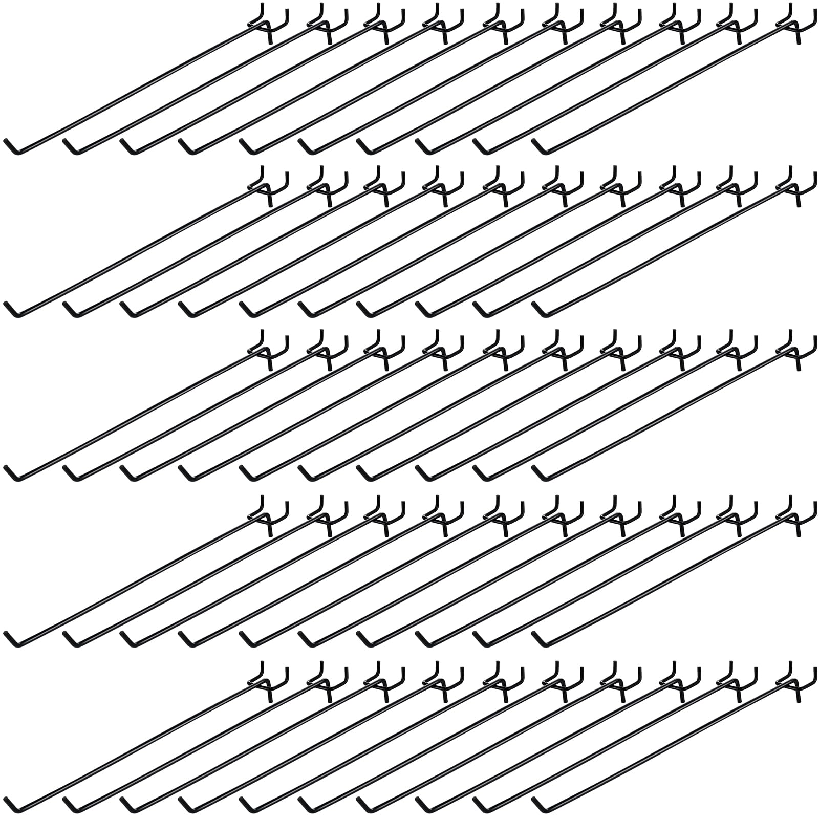 Photo 1 of Shimeyao 100 Pcs Peg Board Shelving Hooks Stainless Steel Hanging Board Pegs Wall Display Hooks Bulk for 1/8 1/4 Garage Storage Organizer Accessories(12 Inch,Black)