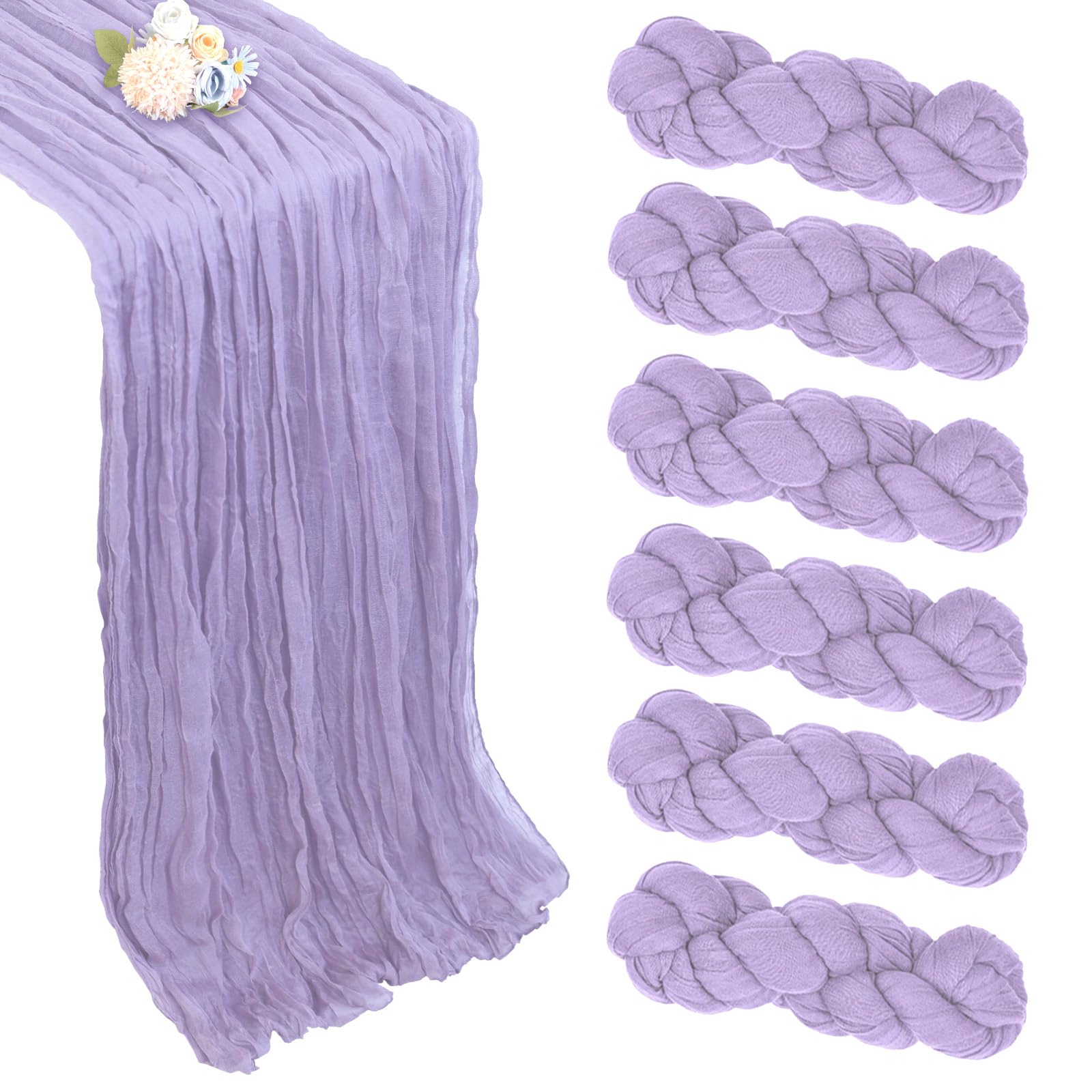 Photo 1 of 6 Pack Lilac Purple Table Runner 10ft Boho Gauze Fabric Cheesecloth Table Runner 35 x 120 Inch Rustic Sheer Runner for Romantic Wedding Decor Baby Shower Party Table Centerpiece Decoration