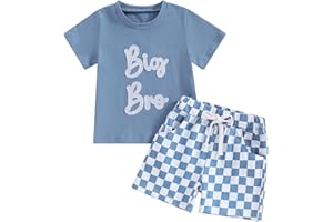 Toddler Baby Boys Matching Outfits Big Brother Little Brother T-Shirt Tops+Plaid Shorts 2 Piece Summer Casual Clothes