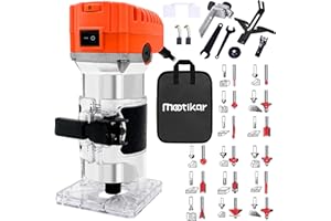 MOOTIKAR Compact Router, 6.5-Amp 1.25 HP Compact Wood Palm Router Tool, 6 Variable Speeds Hand Trimmer Woodworking Joiner Cutting Palmming Tool 30000R/MIN 800W 110V with 15PCS 1/4" Router Bits