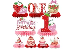 Refavor Berry First Birthday Decor - 9PCS Sweet One Birthday Party Decorations Cute Strawberry 1st Birthday Decorations Berry First Birthday Party Table Centerpiece Decor Supplies Baby Girls