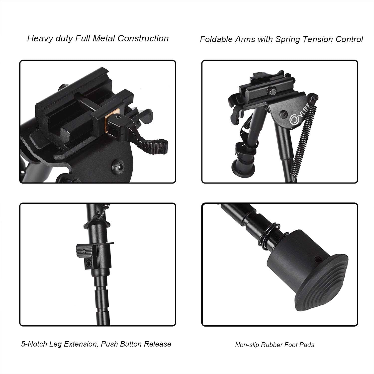 CVLIFE 6-9 Inches Rifle Bipod, Tactical Bipod with Quick Release Picatinny Adapter : Sports & Outdoors