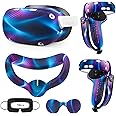 Relohas Accessories for Oculus Quest 2, VR Accessory Set for Meta Quest 2, Include Controller Grip Leather Cover, VR Shell Cover, Face Cover, The Best Gifts for Christmas and Halloween(Aurora Blue)