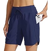 Willit Women's 7" Athletic Running Long Shorts Workout Hiking Shorts Quick Dry High Waisted Active Zipper Pocket