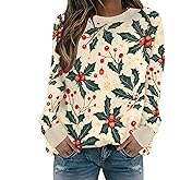 Neyaolk Womens Christmas Floral Sweatshirts Funny Graphic Crewneck Pullover Tops Casual Loose Long Sleeve Tops Xmas Shirts