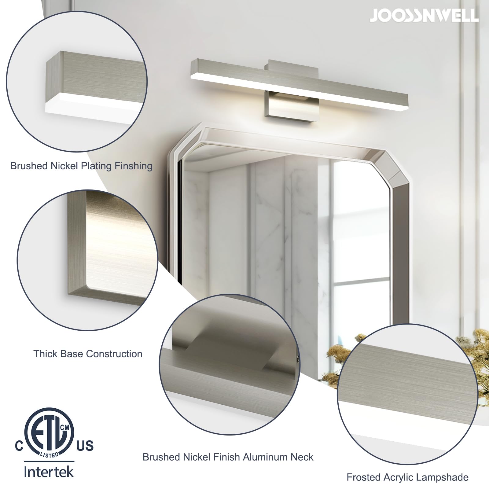 Joossnwell Bathroom Vanity Light Brushed Nickel Bathroom Light Fixtures ...