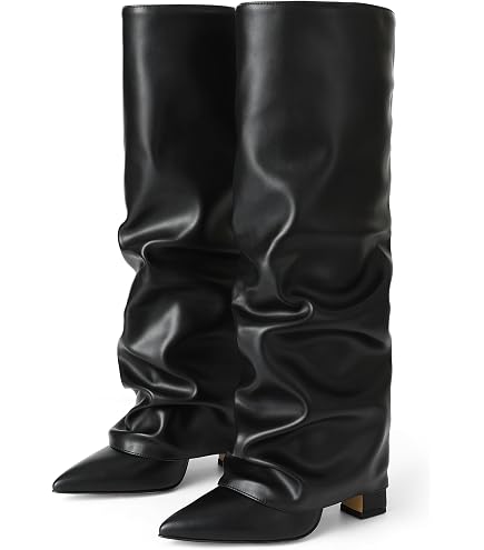Amazon.com | Aizhenzm Black Fold Over Boots For Women Wide Calf