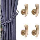 Rierdge 4 Pack Brass Gold Curtain Tieback Hooks, Curtain Holdback Hooks for Wall Mounted, Decorative Hooks Drapery Tiebacks with Screws (4 Pack Brass Gold)