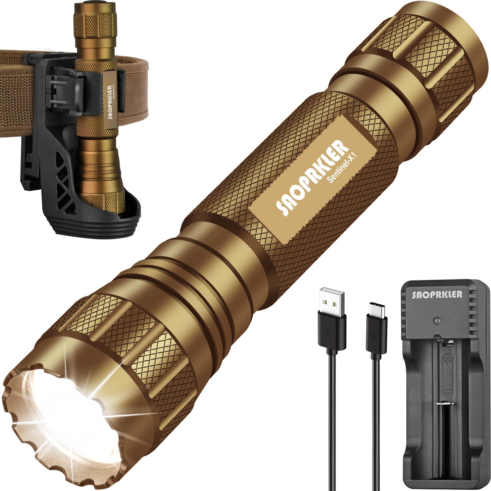 SAOPRKLER Tactical Flashlight 1200 High Lumen Duty Belt Flashlight for Law Enforcement, Premium Police Flashlight with Holster for Duty Belt,led Flashlight Gifts-Sentinel-X1 Image