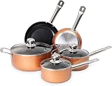 Nuovva Non Stick Pots and Pans Set Copper Induction 8pc with Lids