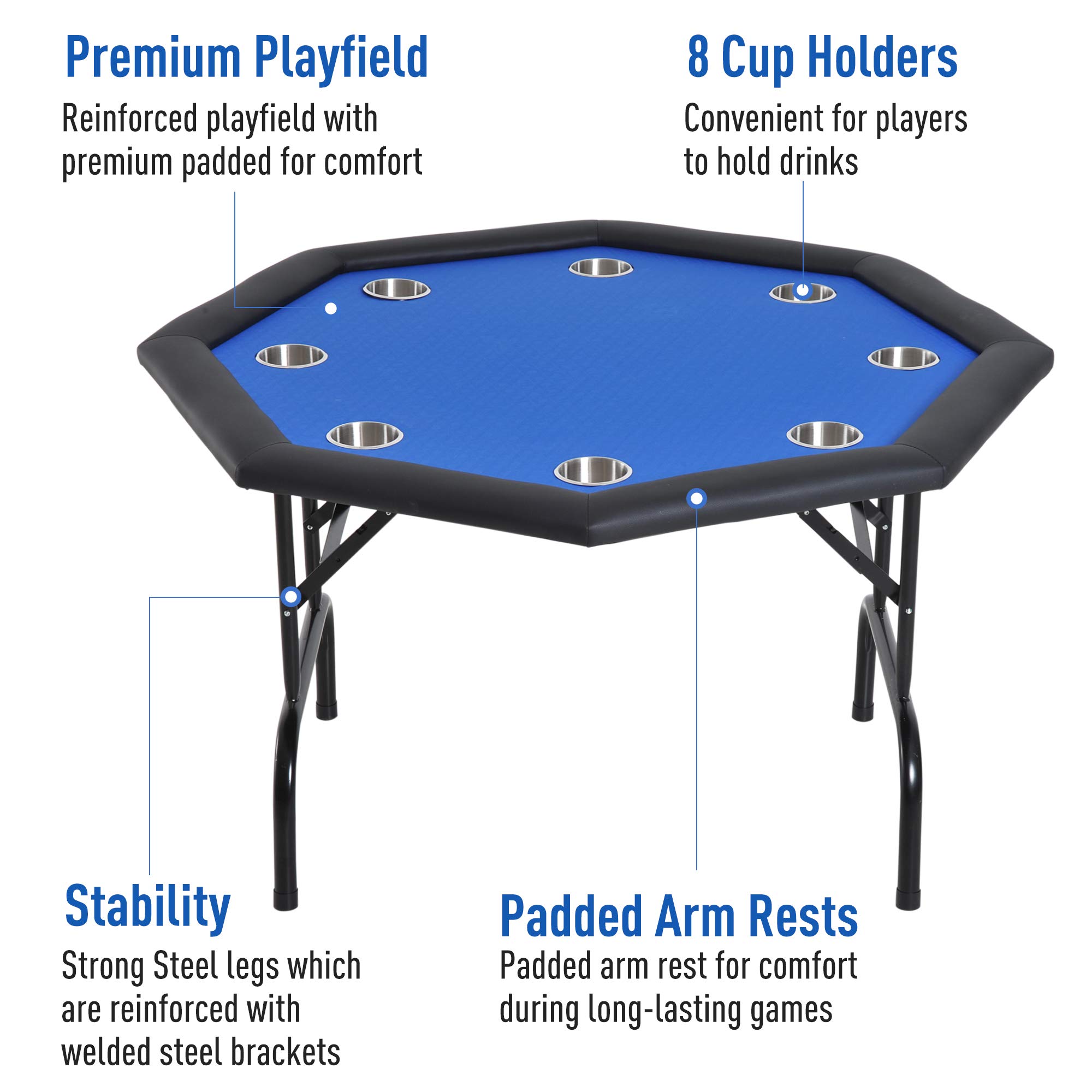 Soozier 3.9ft 8 Player Octagon Poker Table with Cup Holders Folding Top