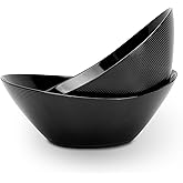 LaGlint 66 OZ Salad Bowl Set of 2, Opal Glass 10 inch Lightweight Serving Dishes for Salad, Fruit, Kitchen Microwave & Dishwasher Safe, Oval Shape Black