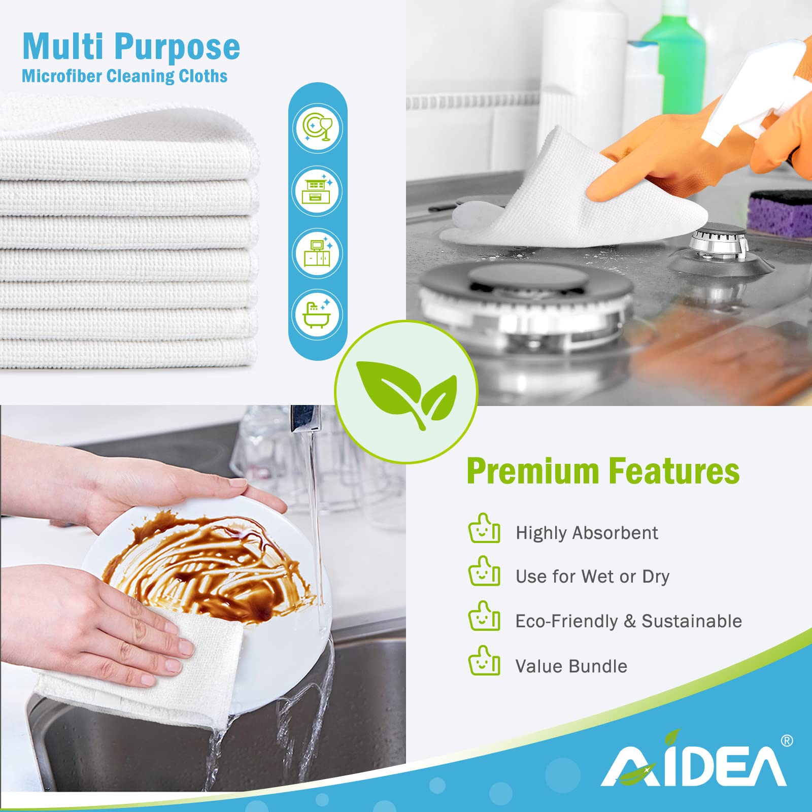AIDEA White Microfiber Cleaning Cloth 24PK, Absorbent Cleaning Rags for Housekeeping, Lint Free, Scratch Free Wash Cloths, Microfiber Towels, Dish Towels White, Bar Rags, 11.5