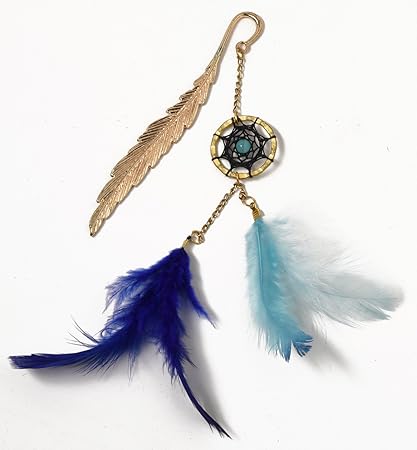 Rooh Dream Catcher Blue Leaf Brass Bookmark