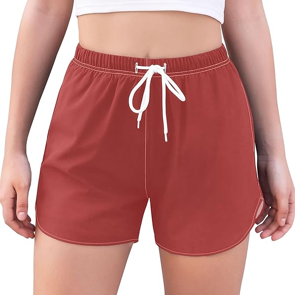 UMIRIKO Dark Red Women's Running Shorts Elastic High Waisted