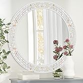 Tanmicoshomy 36 Inch Large Round Mirror, Natural Shell Inlay Framed Large Circle Mirrors with Shatterproof Glass for Bathroom