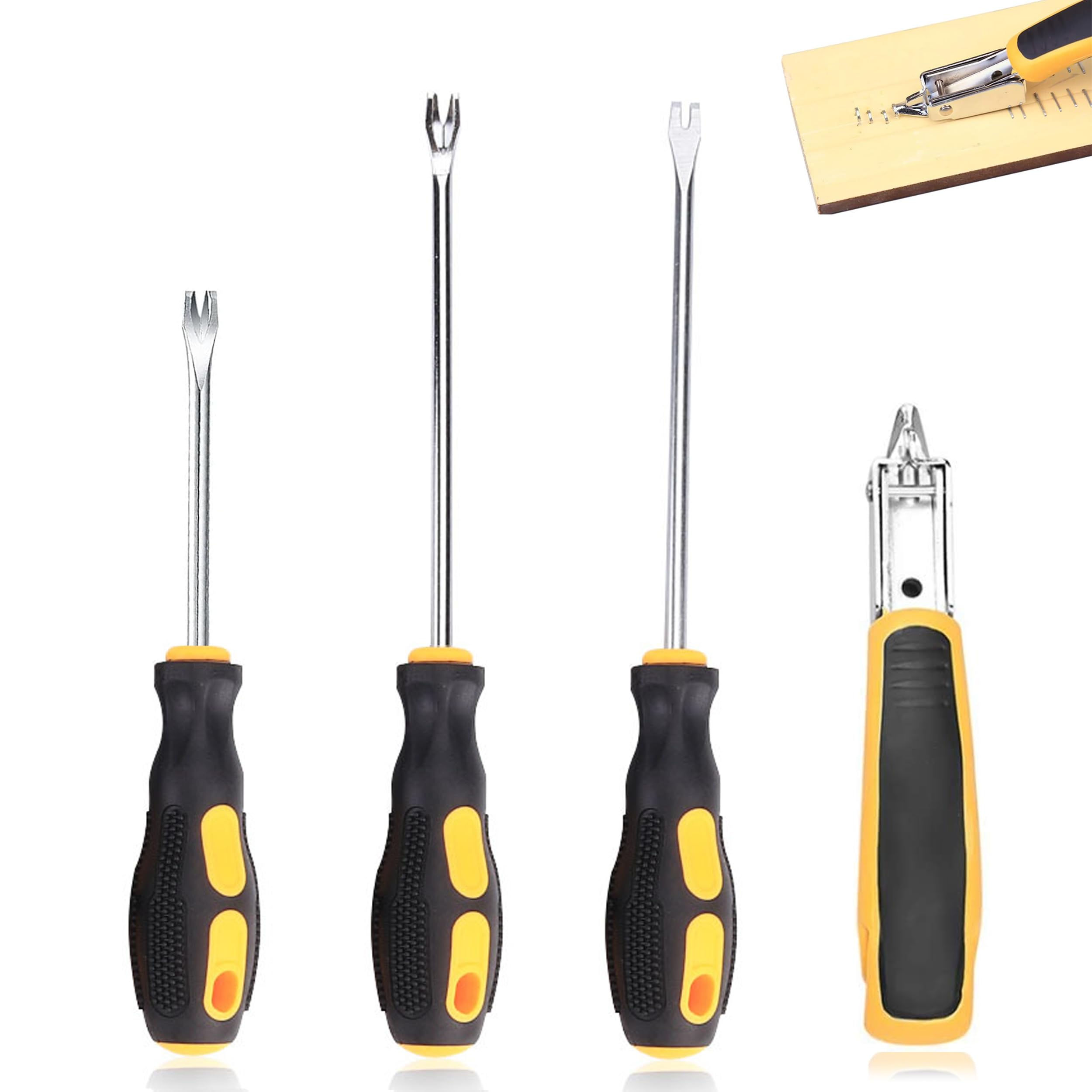 4 Pcs Upholstery Tools, Staple Remover, and Screwdriver Tack Lifter Tool Set, Nail Puller Remover Used for Furniture Maintenance and Indoor Maintenance