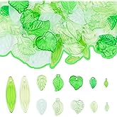 120 Pcs Transparent Green Leaf Beads – Glass & Acrylic Maple Leaves Beads Green Flower Beads for Jewelry Making & DIY Crafts – Tiny Leaf Pendants for Necklace, Bracelet, Earring & Wind Chimes