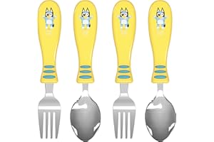 Zak Designs Bluey Kid Flatware Set with Fun Character Art on Both Utensils, Non Slip Fork and Spoon Set is Perfect for Encouraging Picky Eaters to Finish Their Plates (2 pk, BPA-Free)