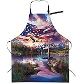 VODRM Patriotic Eagle Apron with Adjustable Neck Strap,American Flag Cross Kitchen Aprons with 2 Pockets for Women,28x33in,Oxford Fabric,Gifts for Wife Mom,For Chef Cooking Baking Gardening BBQ