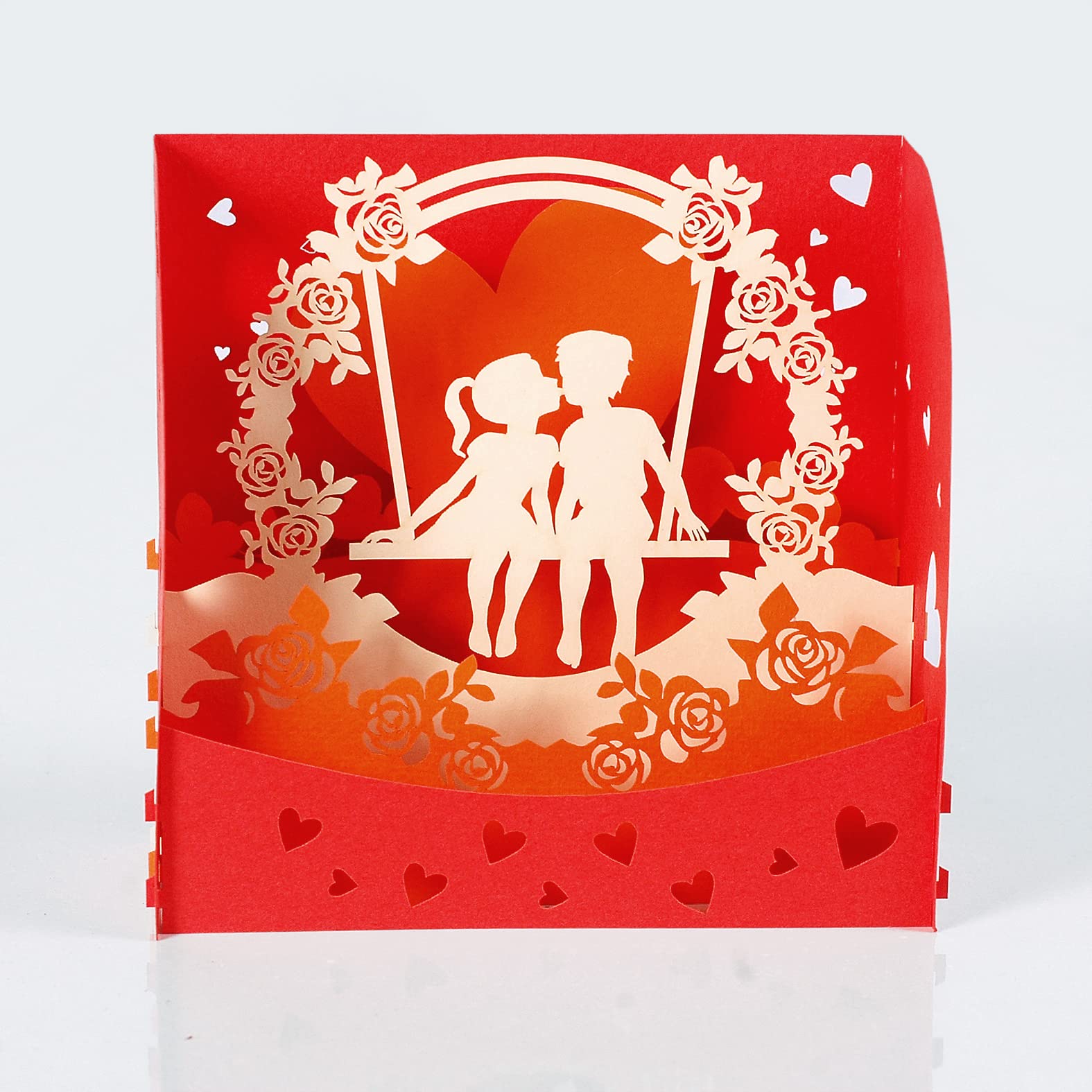 Kiss on Swing 3D box card. Love Collection. Perfect Valentine’s day, Anniversary, Birthday surprise greeting card gift for Him, Her, Husband, Wife, Boyfriend, Girlfriend.12cmx18cm