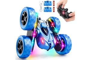 Zalneo Remote Control Stunt Car 4WD 360° Flip Double‑Sided RC Cars, LED Light Bar, USB‑C Modular Battery, 2.4 GHz Outdoor Beach Toy for Boys 6‑12 Years Old, Birthday & Christmas Kids Gift, Blue