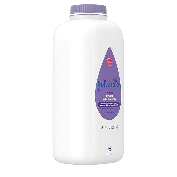 JOHNSON’S LAVENDER BABY POWDER WITH NATURALLY DERIVED CORNSTARCH, HYPOALLERGENIC AND PARABEN FREE, 15 OZ
