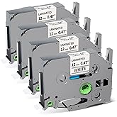 Oozmas Tz Tape 12mm 0.47 Inch Laminated White TZe-231 Compatible Brother | Ptouch Label Tape TZe231 Label Maker Refills Compatible P touch PT-D210 H110 H111 1280 1290 1880 2040, Black on White, 4 Pack
