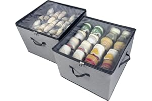 Vexalora Shoe Organizer for Closet, 2 Pack Shoe Storage Bins with Clear Cover, Adjustable Dividers Fits 16-32 Pairs Shoe Boxe
