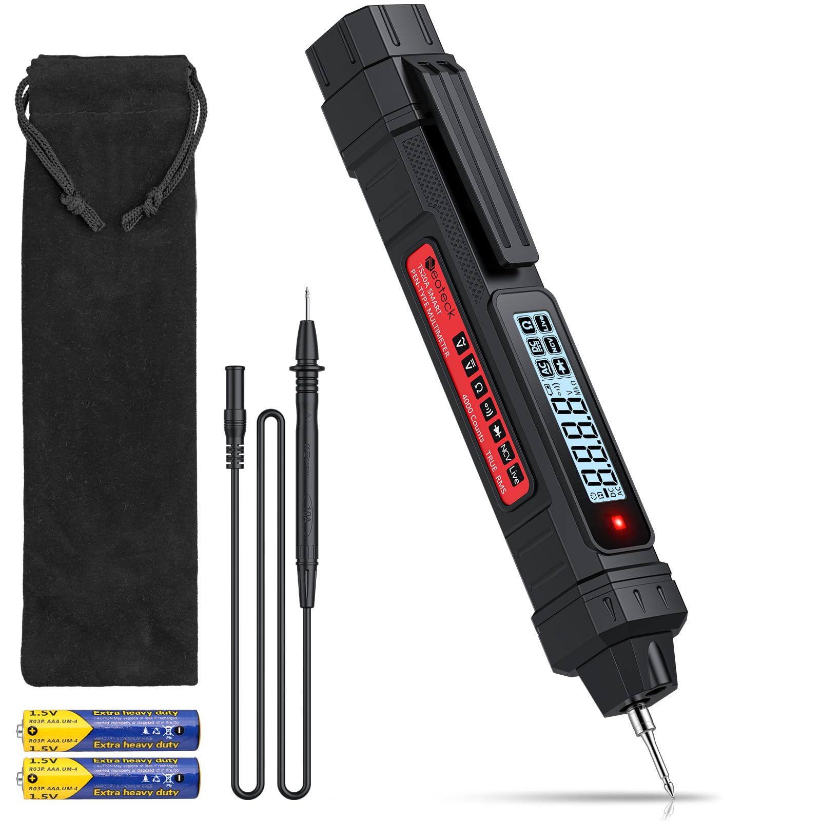Neoteck 2 In 1 Pen Type Digital Multimeter Voltage Tester 4000 Counts Intelligent TRMS Multimeter Voltage Tester Pen for Testing AC/DC Voltage Resistance Continuity Capacitance Diode Live Wire