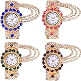 CdyBox Ladies Diamond-Studded Watched Quartz Wristwatch Fashion Open Alloy Bracelet Watch 4 Pack