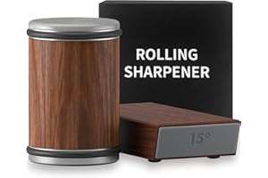 LESHP Rolling Knife Sharpener Tool, Roller Edge Countertop Knife Sharpener Kit Set Industrial Diamond Kitchen Knife Stone Set for Steel of Any Hardness and Two Grinding Angles of 15° and 20° (brown)